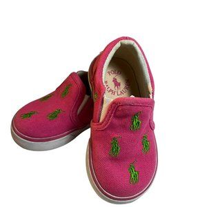 Polo Ralph Lauren Children's Pink and Green Slip On Sneakers Size 5